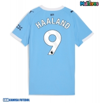 Camisa de Futebol Manchester City Erling Haaland #9 Equipamento Principal Mulheres 2025-26 Manga Curta